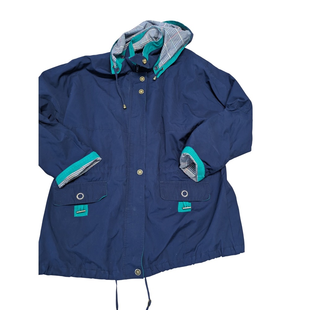 Current Seen Vintage 90s Navy Teal Colorblock Hooded Parka Jacket Plus Size 1X